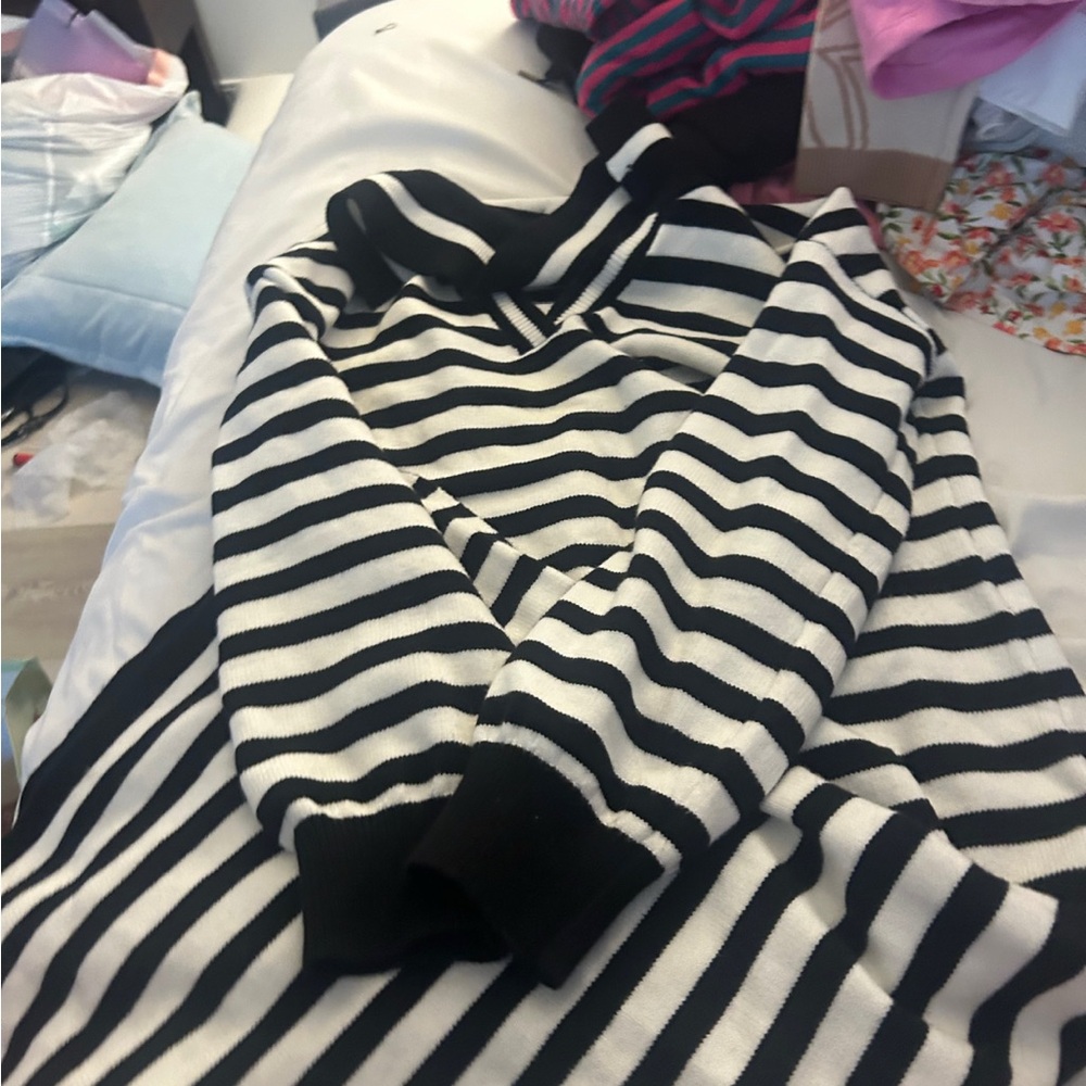 Black and White Striped Sweater Dress